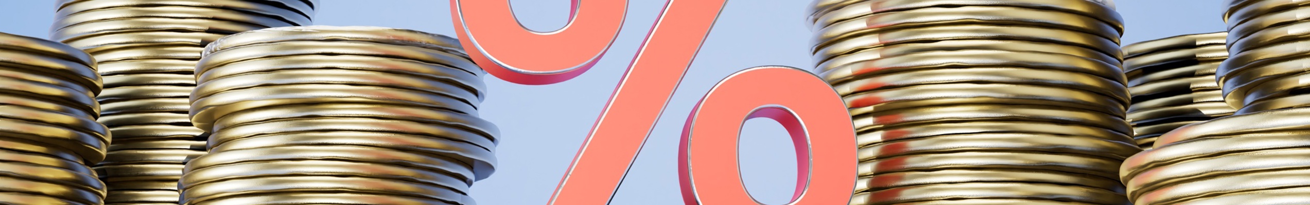 Bank Interest Rate Interest Icon Stacks Dollar Coins Blue Background 3D Render